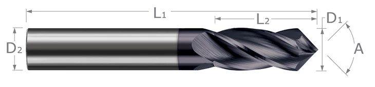 Drill/End Mills - Helical Tip - 4 Flute